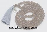 GMN2026 Knotted 8mm, 10mm matte grey agate 108 beads mala necklace with tassel & charm