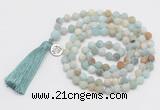 GMN2036 Knotted 8mm, 10mm matte amazonite 108 beads mala necklace with tassel & charm