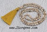 GMN204 Hand-knotted 6mm feldspar 108 beads mala necklaces with tassel