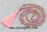 GMN205 Hand-knotted 6mm pink wooden jasper 108 beads mala necklaces with tassel