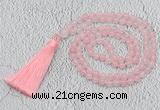 GMN214 Hand-knotted 6mm rose quartz 108 beads mala necklaces with tassel