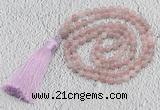 GMN215 Hand-knotted 6mm Madagascar rose quartz 108 beads mala necklaces with tassel