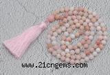 GMN218 Hand-knotted 6mm pink opal 108 beads mala necklaces with tassel