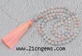 GMN219 Hand-knotted 6mm morganite 108 beads mala necklaces with tassel