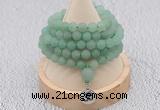 GMN2202 Hand-knotted 8mm, 10mm matte green aventurine 108 beads mala necklace with charm