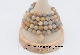 GMN2209 Hand-knotted 8mm, 10mm matte yellow crazy agate 108 beads mala necklace with charm