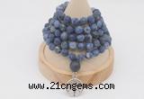 GMN2215 Hand-knotted 8mm, 10mm matte sodalite 108 beads mala necklace with charm