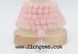 GMN2219 Hand-knotted 8mm, 10mm matte rose quartz 108 beads mala necklace with charm