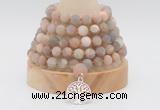 GMN2223 Hand-knotted 8mm, 10mm matte sunstone 108 beads mala necklace with charm