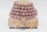 GMN2224 Hand-knotted 8mm, 10mm matte pink wooden jasper108 beads mala necklace with charm