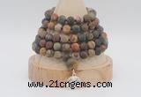 GMN2226 Hand-knotted 8mm, 10mm matte picasso jasper108 beads mala necklace with charm