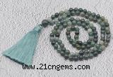GMN225 Hand-knotted 6mm moss agate 108 beads mala necklaces with tassel