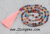 GMN229 Hand-knotted 6mm mixed banded agate 108 beads mala necklaces with tassel