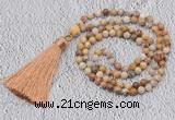 GMN236 Hand-knotted 6mm crazy lace agate 108 beads mala necklaces with tasse
