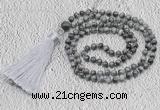GMN240 Hand-knotted 6mm eagle eye jasper 108 beads mala necklaces with tassel