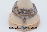 GMN2402 Hand-knotted 6mm Botswana agate 108 beads mala necklace with charm