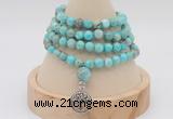 GMN2415 Hand-knotted 6mm sea sediment jasper 108 beads mala necklace with charm