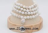 GMN2417 Hand-knotted 6mm white howlite 108 beads mala necklace with charm