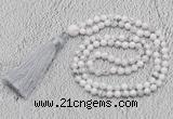 GMN242 Hand-knotted 6mm white howlite 108 beads mala necklaces with tassel