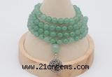 GMN2420 Hand-knotted 6mm green aventurine 108 beads mala necklace with charm