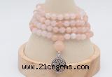 GMN2421 Hand-knotted 6mm pink aventurine 108 beads mala necklace with charm