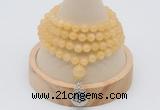 GMN2422 Hand-knotted 6mm honey jade 108 beads mala necklace with charm