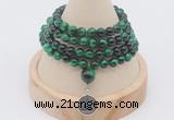 GMN2426 Hand-knotted 6mm green tiger eye 108 beads mala necklace with charm