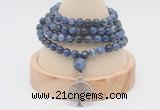 GMN2432 Hand-knotted 6mm sodalite 108 beads mala necklace with charm