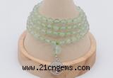 GMN2436 Hand-knotted 6mm prehnite 108 beads mala necklace with charm