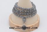 GMN2439 Hand-knotted 6mm labradorite 108 beads mala necklace with charm