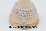 GMN2440 Hand-knotted 6mm morganite 108 beads mala necklace with charm