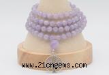 GMN2445 Hand-knotted 6mm lavender amethyst 108 beads mala necklaces with charm