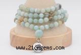 GMN2447 Hand-knotted 6mm amazonite 108 beads mala necklaces with charm