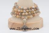 GMN2458 Hand-knotted 6mm yellow crazy lace agate 108 beads mala necklaces with charm