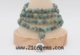 GMN2465 Hand-knotted 6mm African turquoise 108 beads mala necklaces with charm