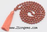 GMN252 Hand-knotted 6mm red jasper 108 beads mala necklaces with tassel