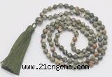 GMN254 Hand-knotted 6mm rhyolite 108 beads mala necklaces with tassel