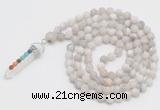 GMN2601 Hand-knotted 8mm, 10mm matte white crazy agate 108 beads mala necklace with pendant