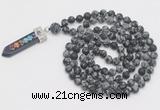 GMN2614 Hand-knotted 8mm, 10mm matte snowflake obsidian 108 beads mala necklace with pendant