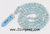 GMN2619 Hand-knotted 8mm, 10mm matte amazonite 108 beads mala necklace with pendant