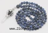 GMN2621 Hand-knotted 8mm, 10mm matte sodalite 108 beads mala necklace with pendant