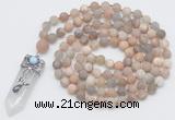 GMN2623 Hand-knotted 8mm, 10mm matte sunstone 108 beads mala necklace with pendant