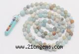 GMN2626 Knotted 8mm, 10mm matte amazonite 108 beads mala necklace with pendant