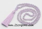 GMN265 Hand-knotted 6mm lavender amethyst 108 beads mala necklaces with tassel