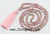 GMN268 Hand-knotted 6mm pink wooden jasper 108 beads mala necklaces with tassel