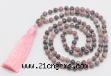 GMN278 Hand-knotted 6mm rhodonite 108 beads mala necklaces with tassel