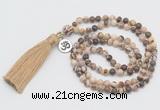 GMN315 Hand-knotted 6mm zebra jasper 108 beads mala necklaces with tassel & charm