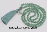 GMN319 Hand-knotted 6mm green aventurine 108 beads mala necklaces with tassel & charm