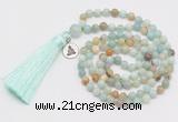 GMN321 Hand-knotted 6mm amazonite 108 beads mala necklaces with tassel & charm