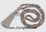 GMN324 Hand-knotted 6mm ocean agate 108 beads mala necklaces with tassel & charm